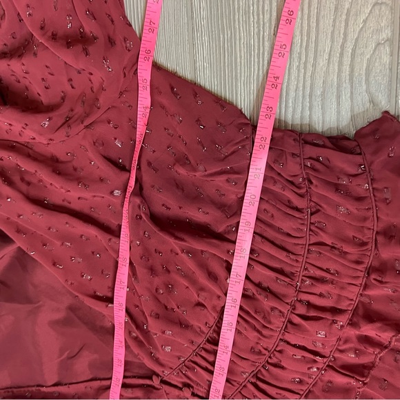 NWT ASOS DESIGN Curve button ruched waist pleated midi dress metallic dobby - Picture 7 of 10